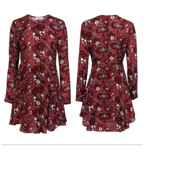 Randi Long-Sleeve Floral Silk Women's Shirtdress, Henna/Black/White Size: 8 - Picture 2 of 8